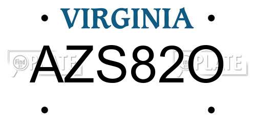 AZS82O Virginia License Plate