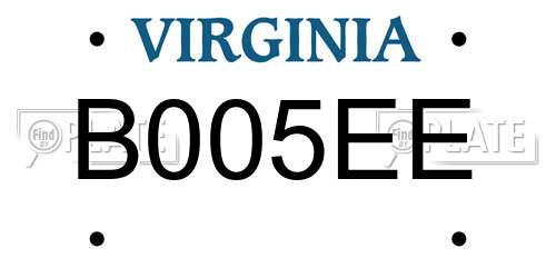 B005EE Virginia License Plate