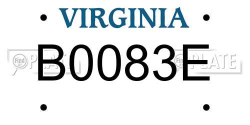 B0083E Virginia License Plate
