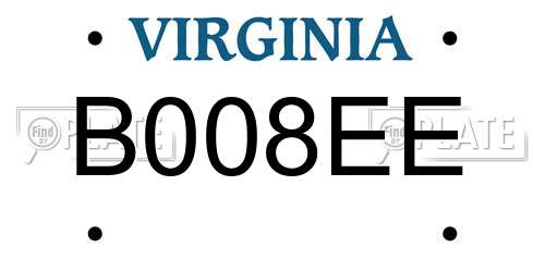 B008EE Virginia License Plate
