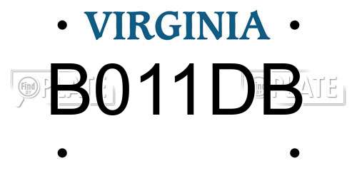 B011DB Virginia License Plate