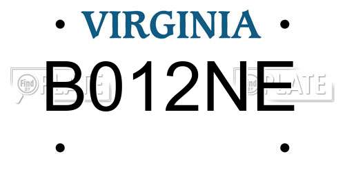 B012NE Virginia License Plate