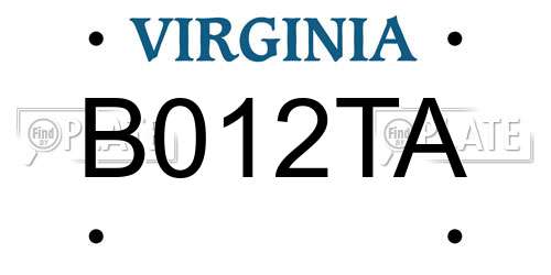 B012TA Virginia License Plate