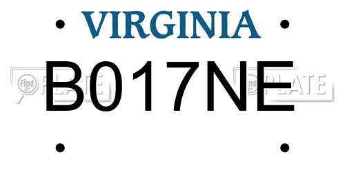 B017NE Virginia License Plate