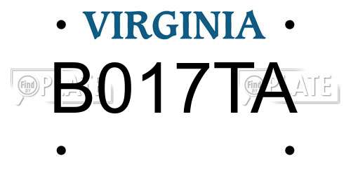 B017TA Virginia License Plate