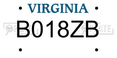 B018ZB Virginia License Plate