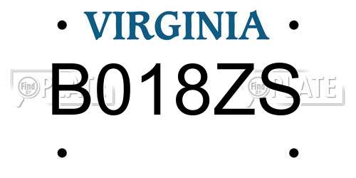 B018ZS Virginia License Plate