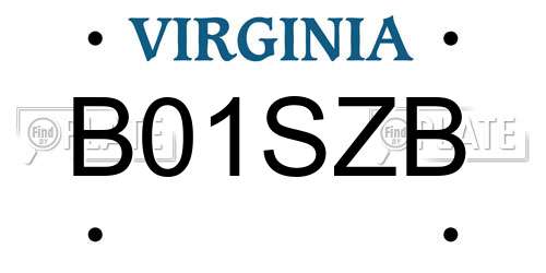 B01SZB Virginia License Plate