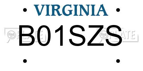 B01SZS Virginia License Plate