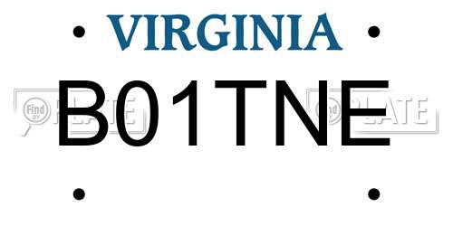 B01TNE Virginia License Plate