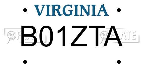 B01ZTA Virginia License Plate