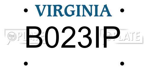 B023IP Virginia License Plate