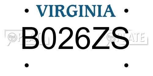 B026ZS Virginia License Plate