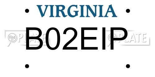 B02EIP Virginia License Plate