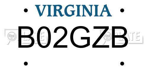 B02GZB Virginia License Plate