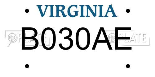 B030AE Virginia License Plate
