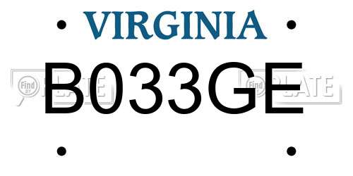 B033GE Virginia License Plate