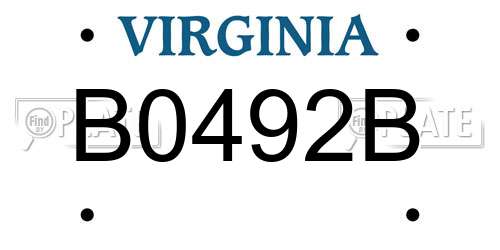 B0492B Virginia License Plate