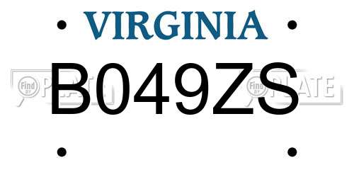 B049ZS Virginia License Plate