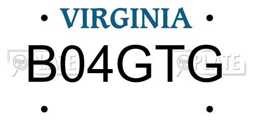 B04GTG Virginia License Plate