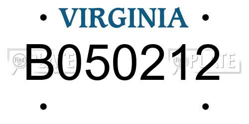 B050212 Virginia License Plate