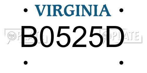 B0525D Virginia License Plate