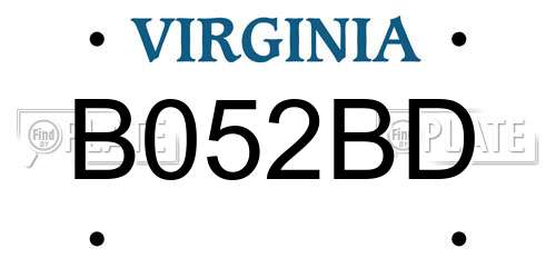 B052BD Virginia License Plate