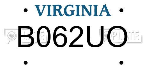 B062UO Virginia License Plate