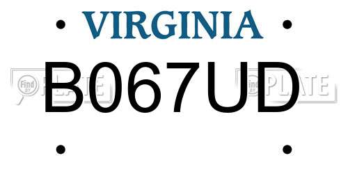 B067UD Virginia License Plate