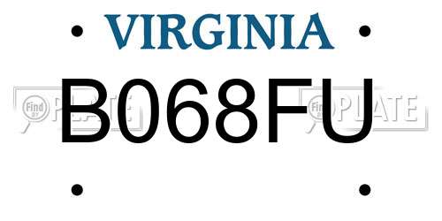 B068FU Virginia License Plate