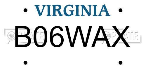 B06WAX Virginia License Plate