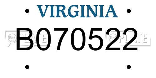 B070522 Virginia License Plate