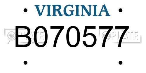 B070577 Virginia License Plate