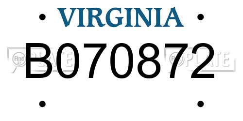 B070872 Virginia License Plate