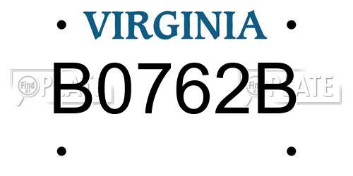 B0762B Virginia License Plate