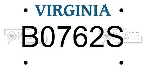 B0762S Virginia License Plate