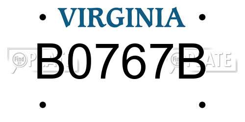 B0767B Virginia License Plate