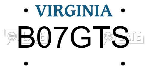 B07GTS Virginia License Plate