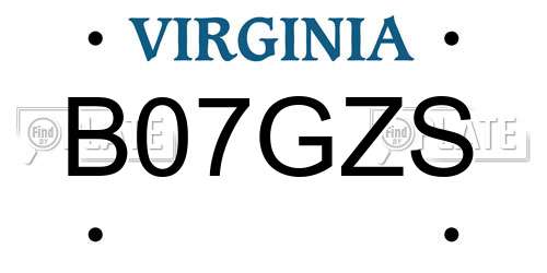 B07GZS Virginia License Plate