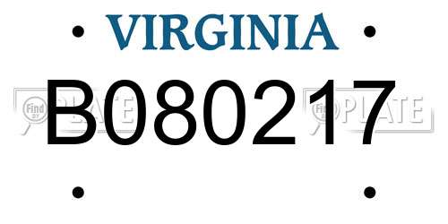 B080217 Virginia License Plate
