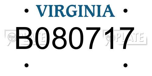B080717 Virginia License Plate