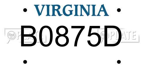 B0875D Virginia License Plate