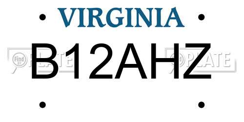 B12AHZ Virginia License Plate