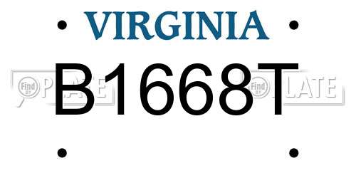 B1668T Virginia License Plate