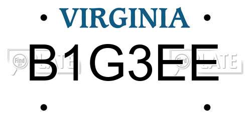 B1G3EE Virginia License Plate