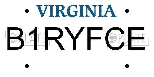 B1RYFCE Virginia License Plate