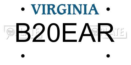 B20EAR Virginia License Plate