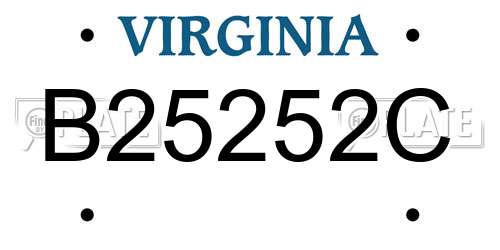 B25252C Virginia License Plate