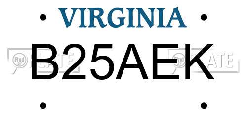 B25AEK Virginia License Plate