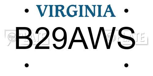 B29AWS Virginia License Plate